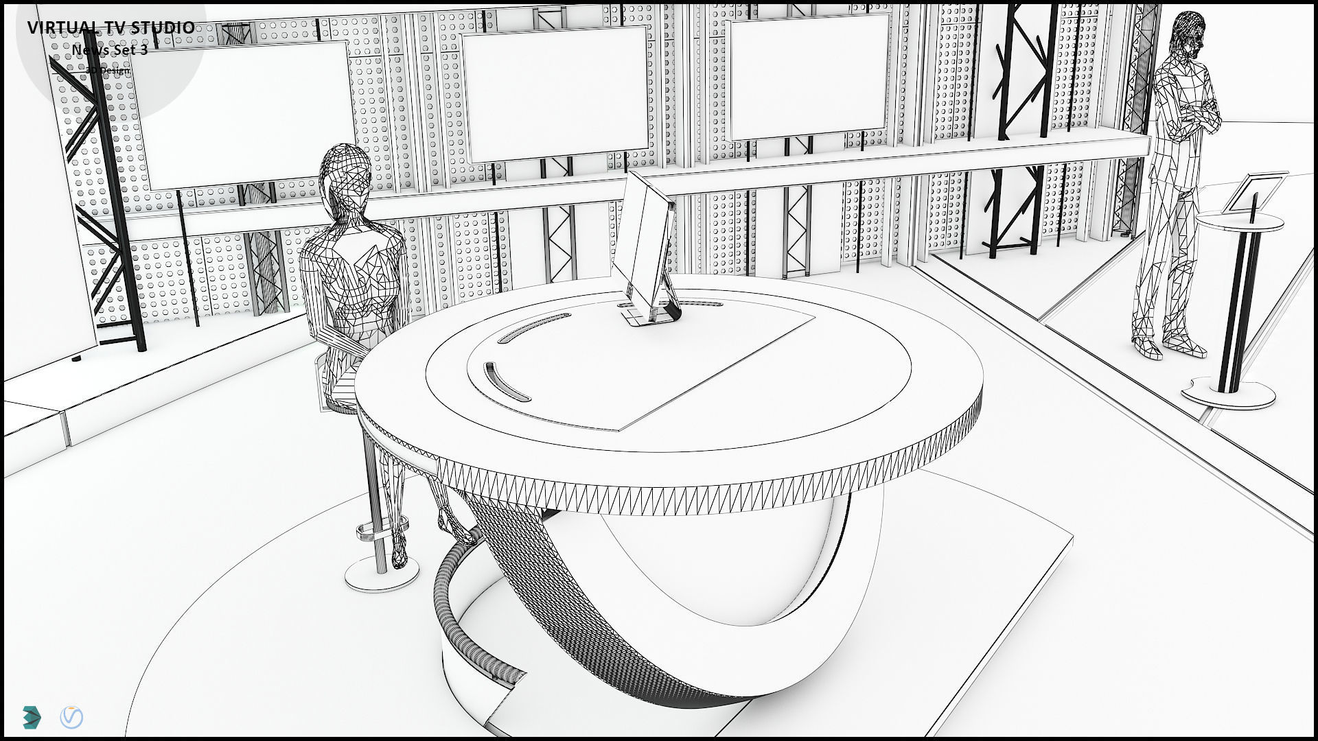 Virtual TV Studio News Set 3 3D model_27