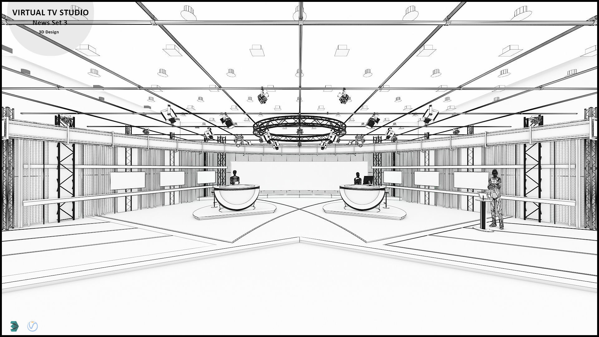 Virtual TV Studio News Set 3 3D model_5