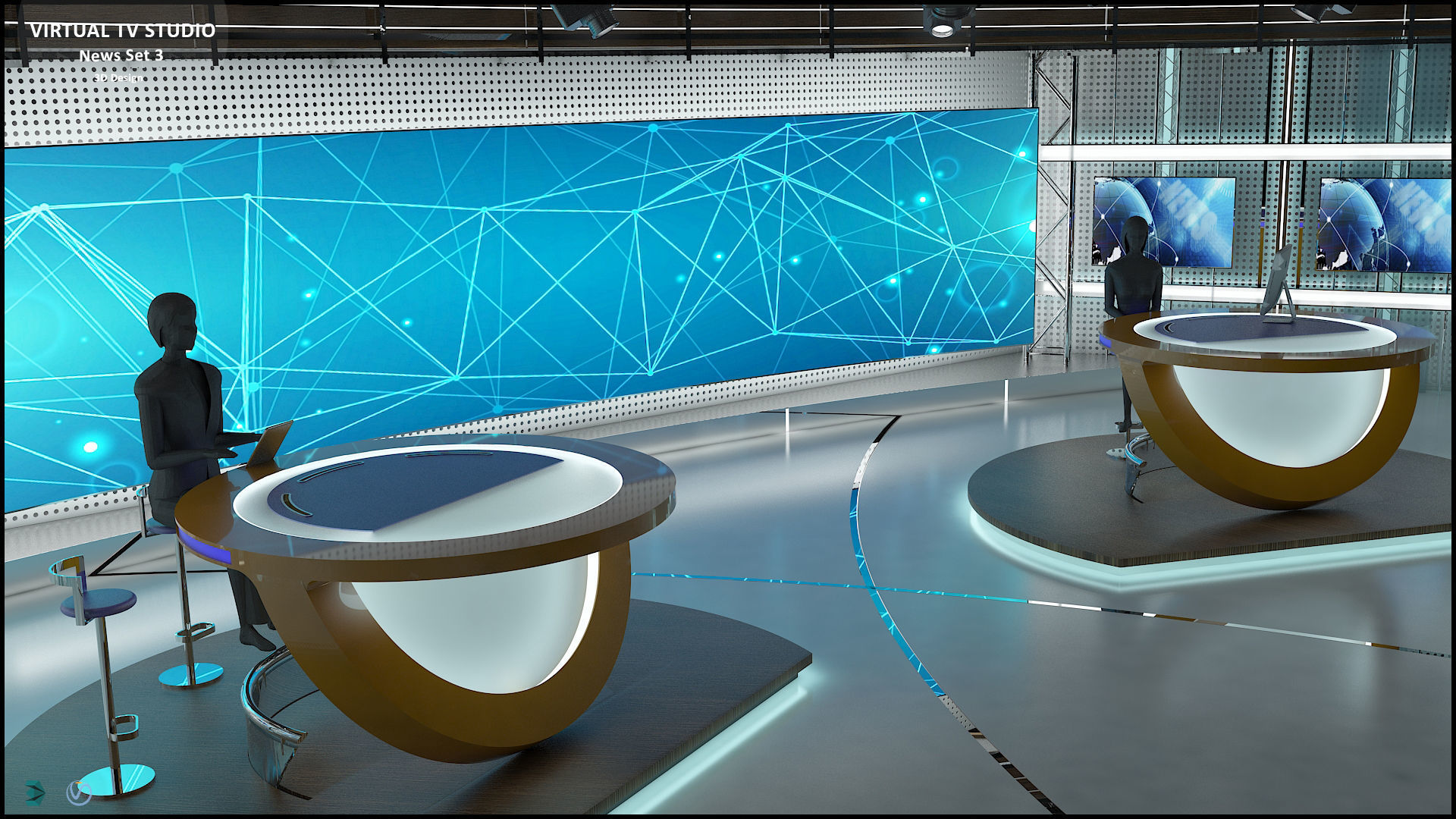 Virtual TV Studio News Set 3 3D model_24
