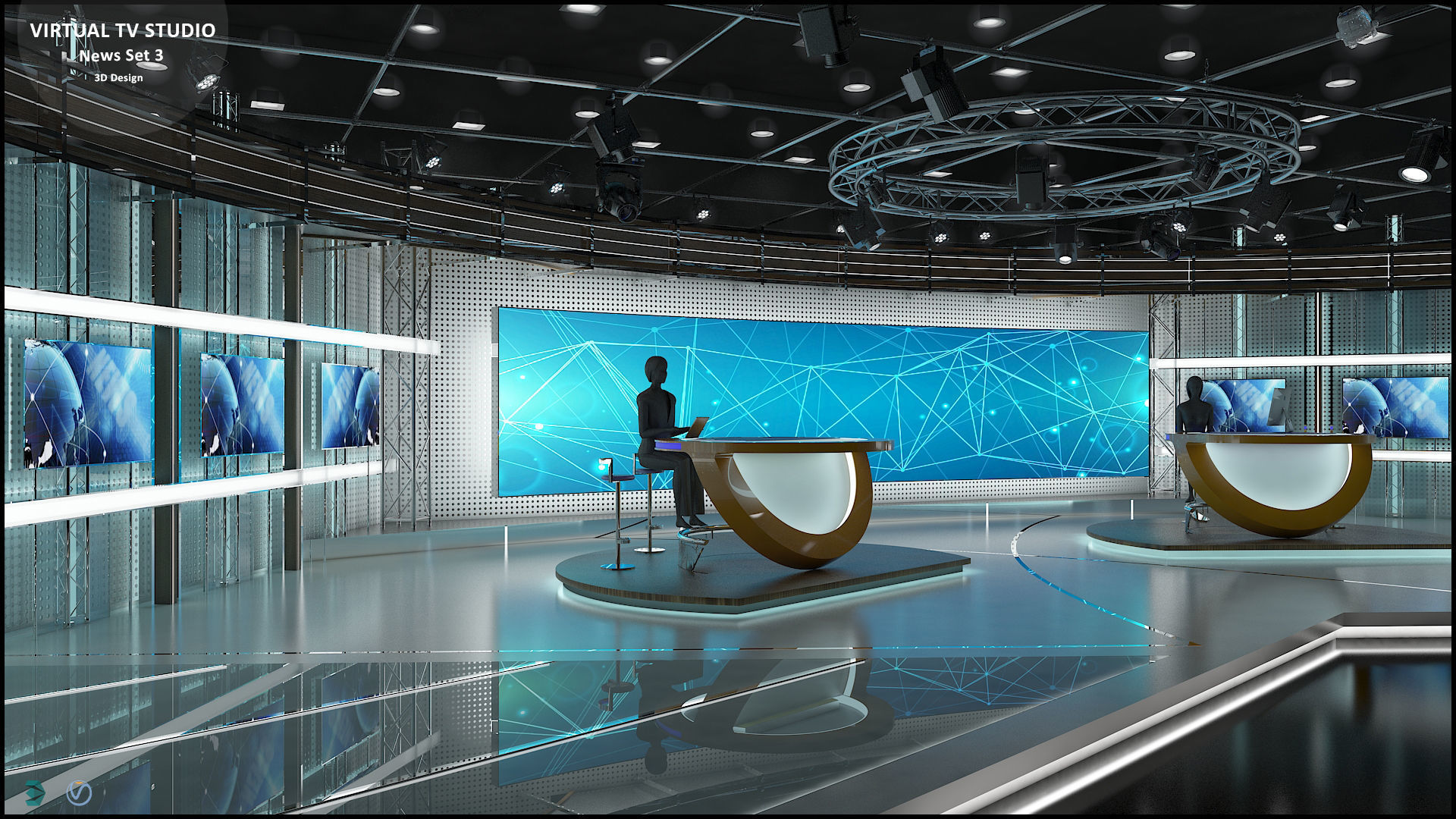 Virtual TV Studio News Set 3 3D model_12