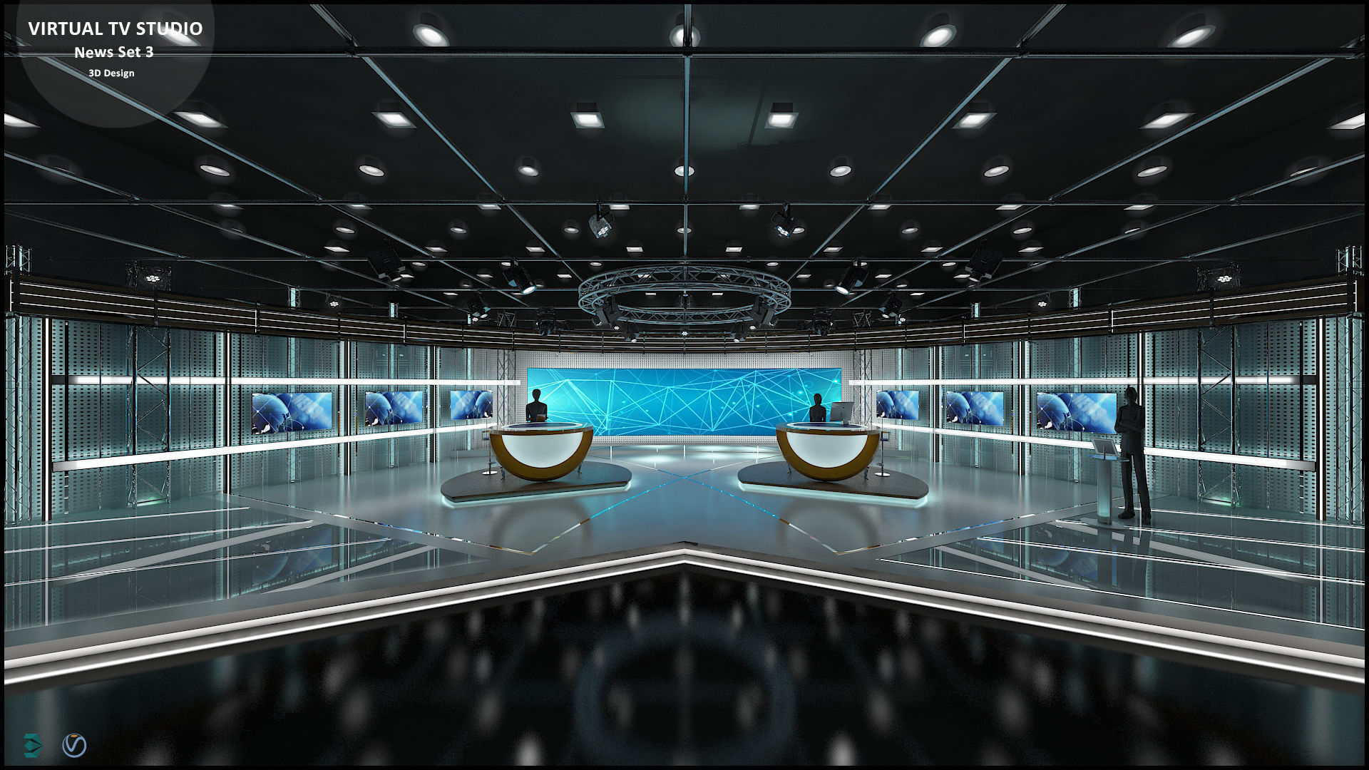 Virtual TV Studio News Set 3 3D model_4