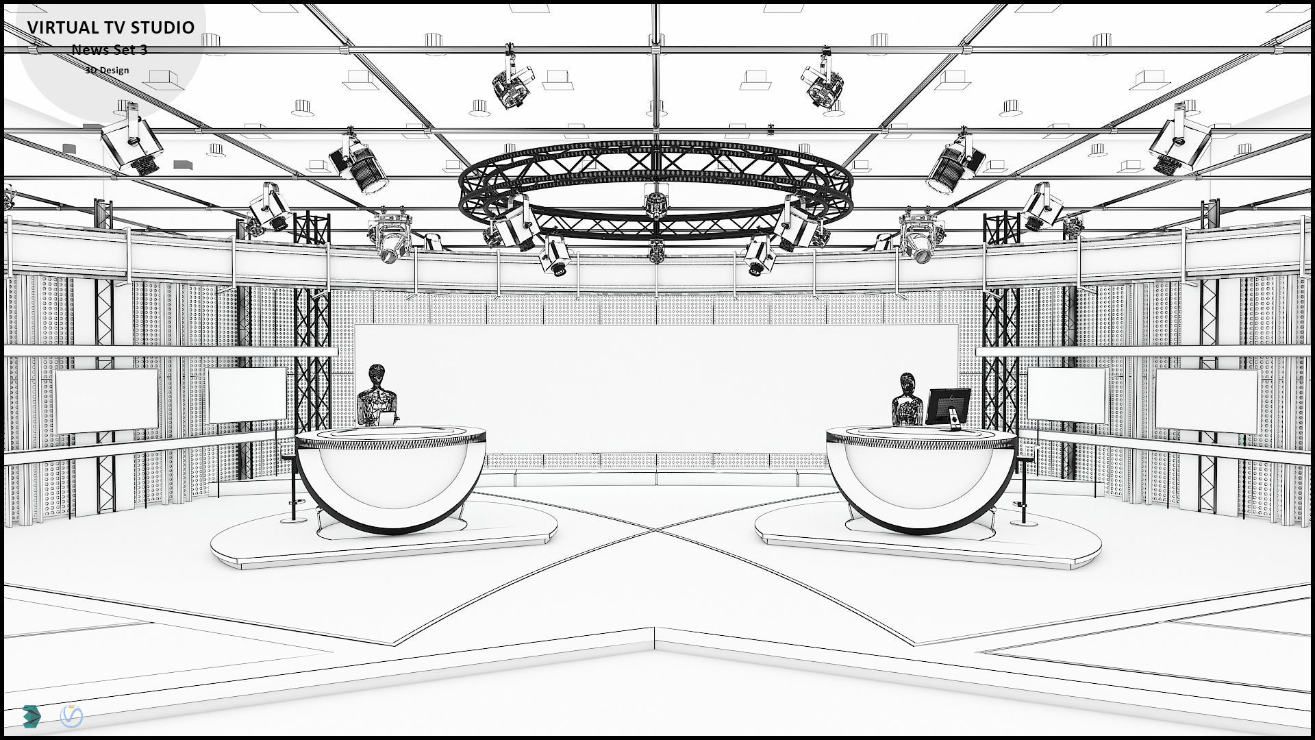Virtual TV Studio News Set 3 3D model_7