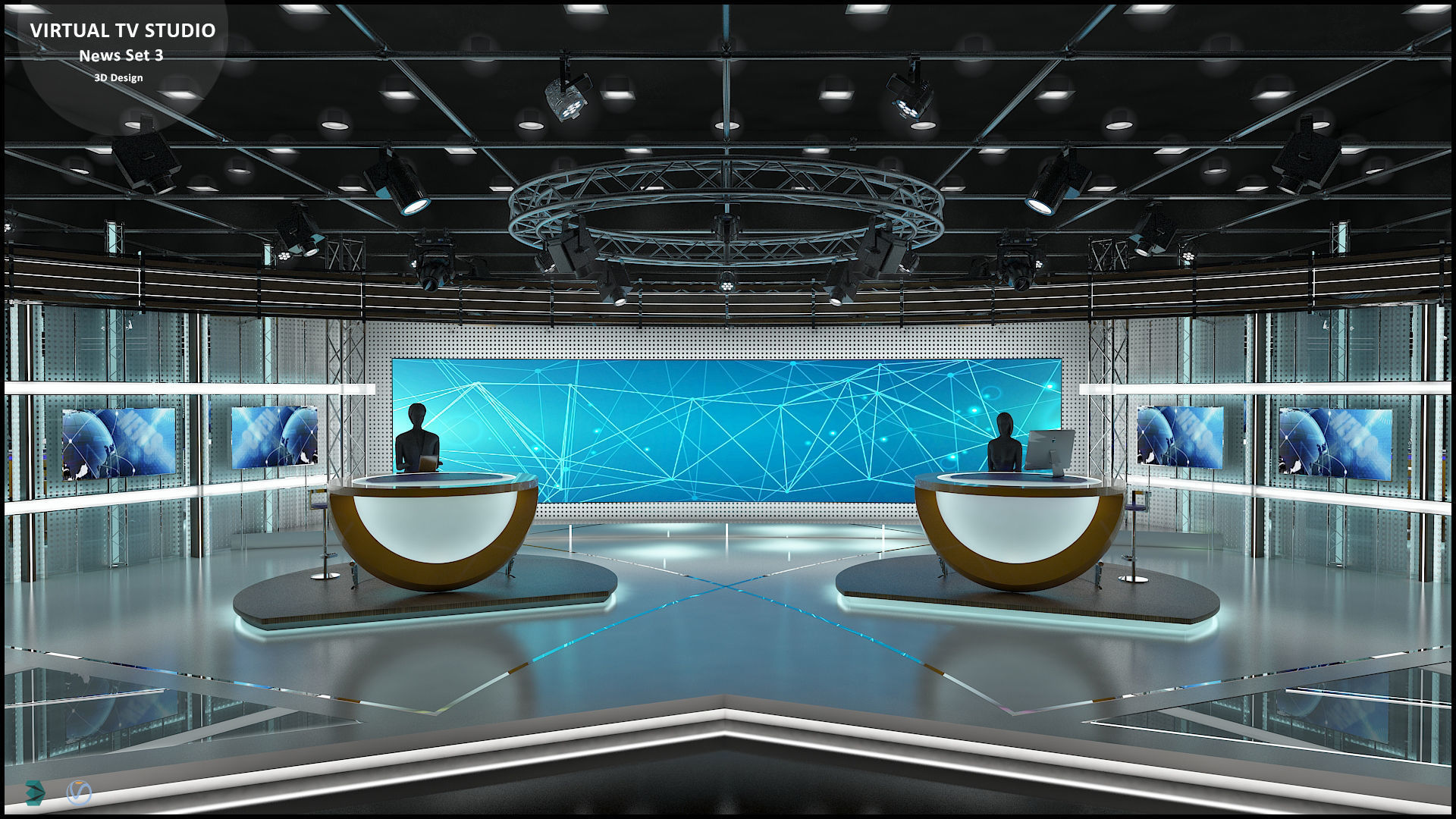 Virtual TV Studio News Set 3 3D model_6