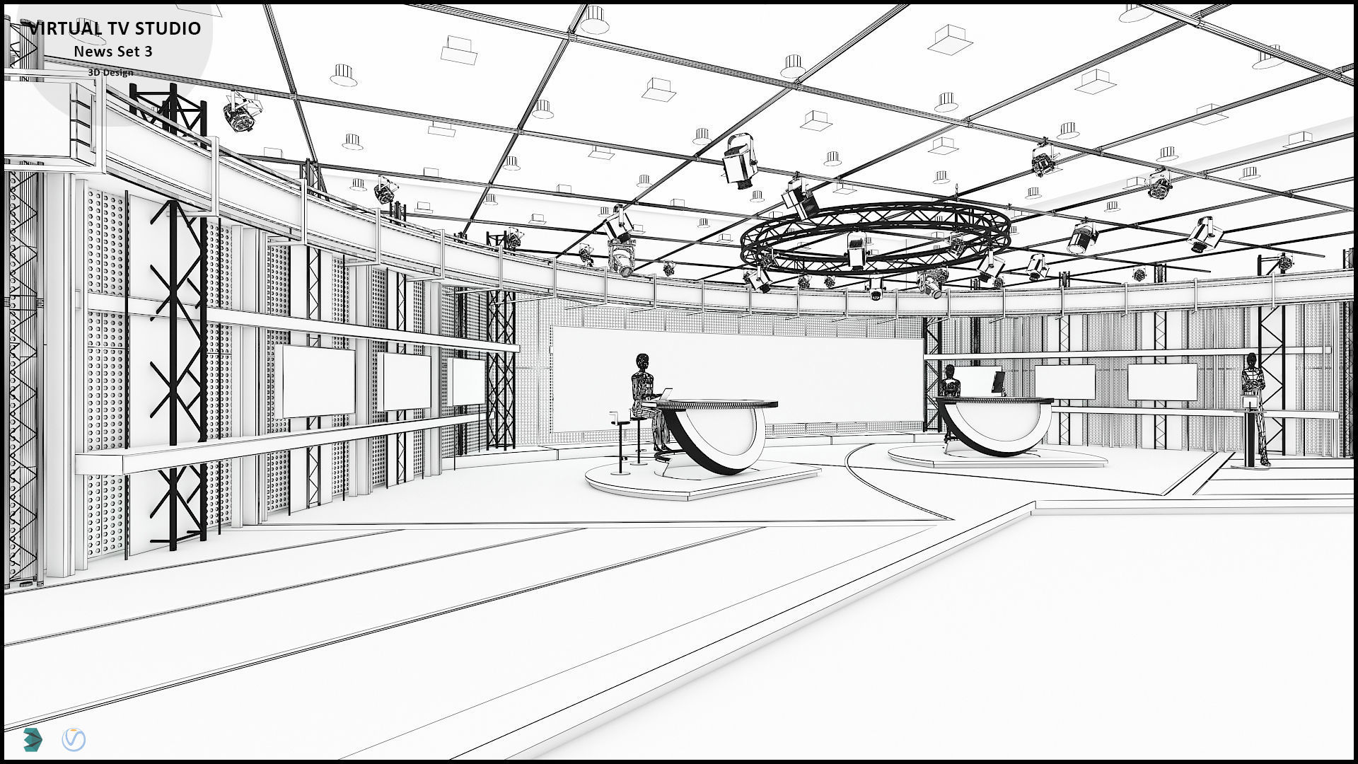 Virtual TV Studio News Set 3 3D model_3