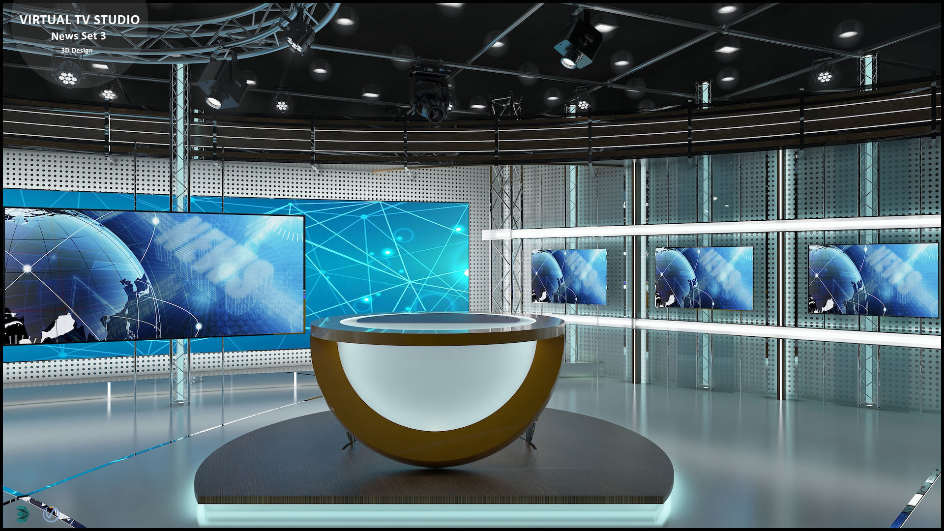 Virtual TV Studio News Set 3 3D model_28