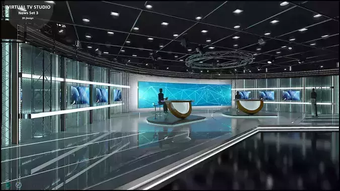Virtual TV Studio News Set 3 3D model