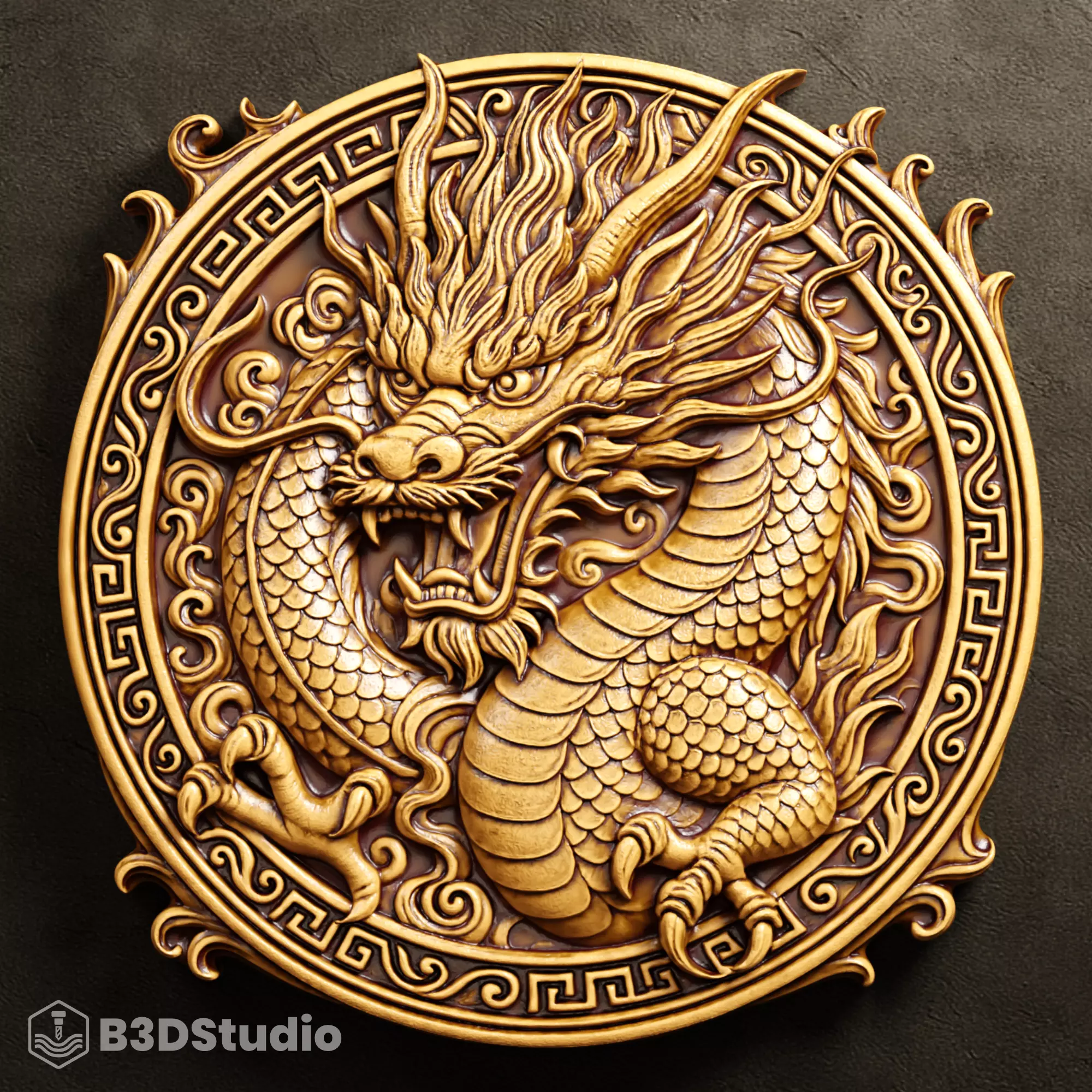 Chinese Dragon Relief for CNC Laser and 3D Print STL File 3D print model