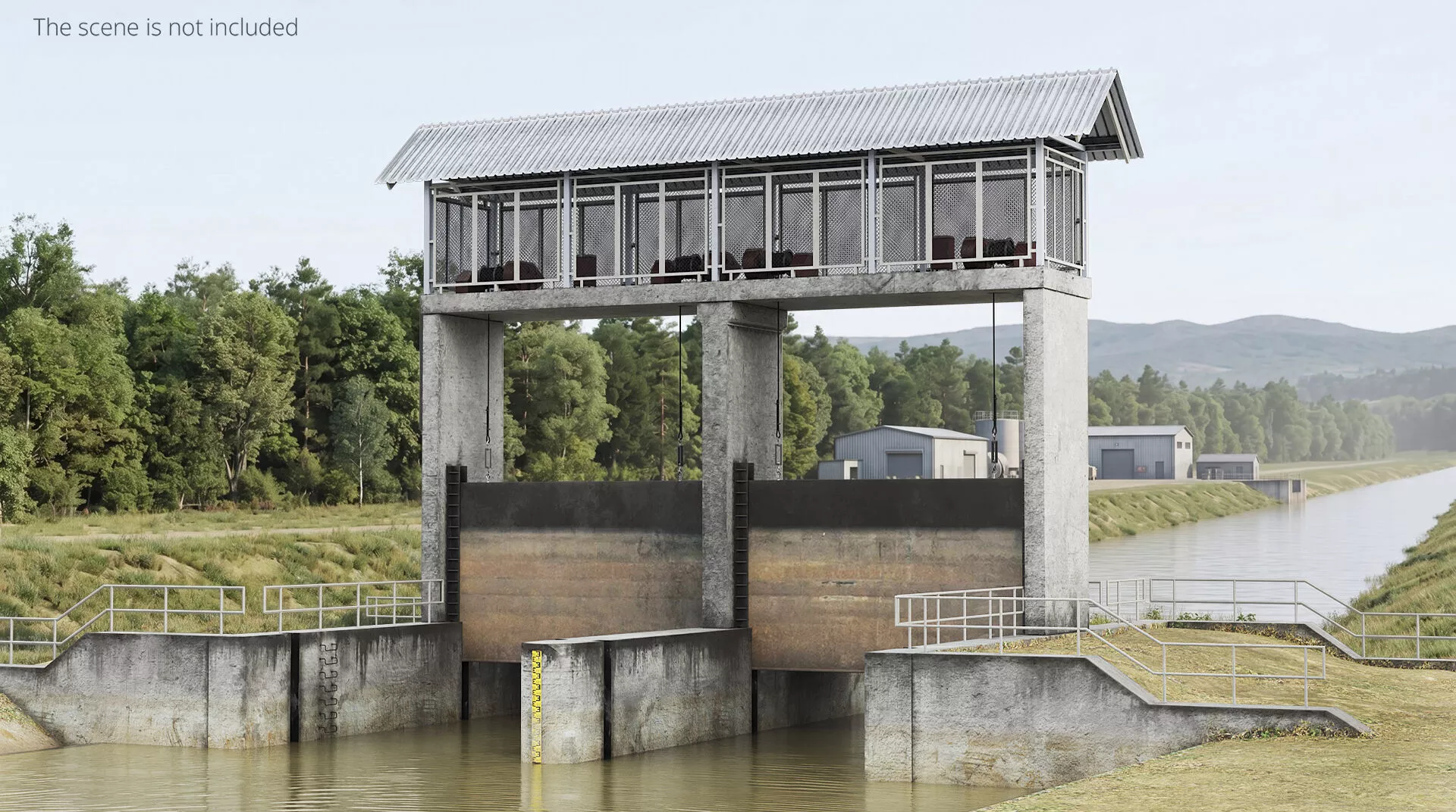 Hydraulic Canal Lock Gate System Rigged for Cinema 4D 3D model