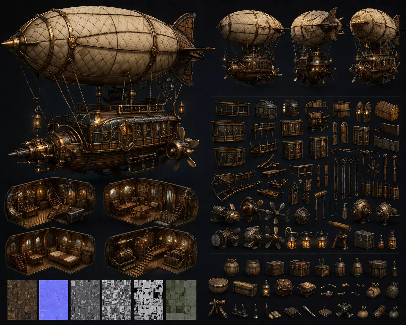 Steampunk Airship Modular Flying Ship 3D print model