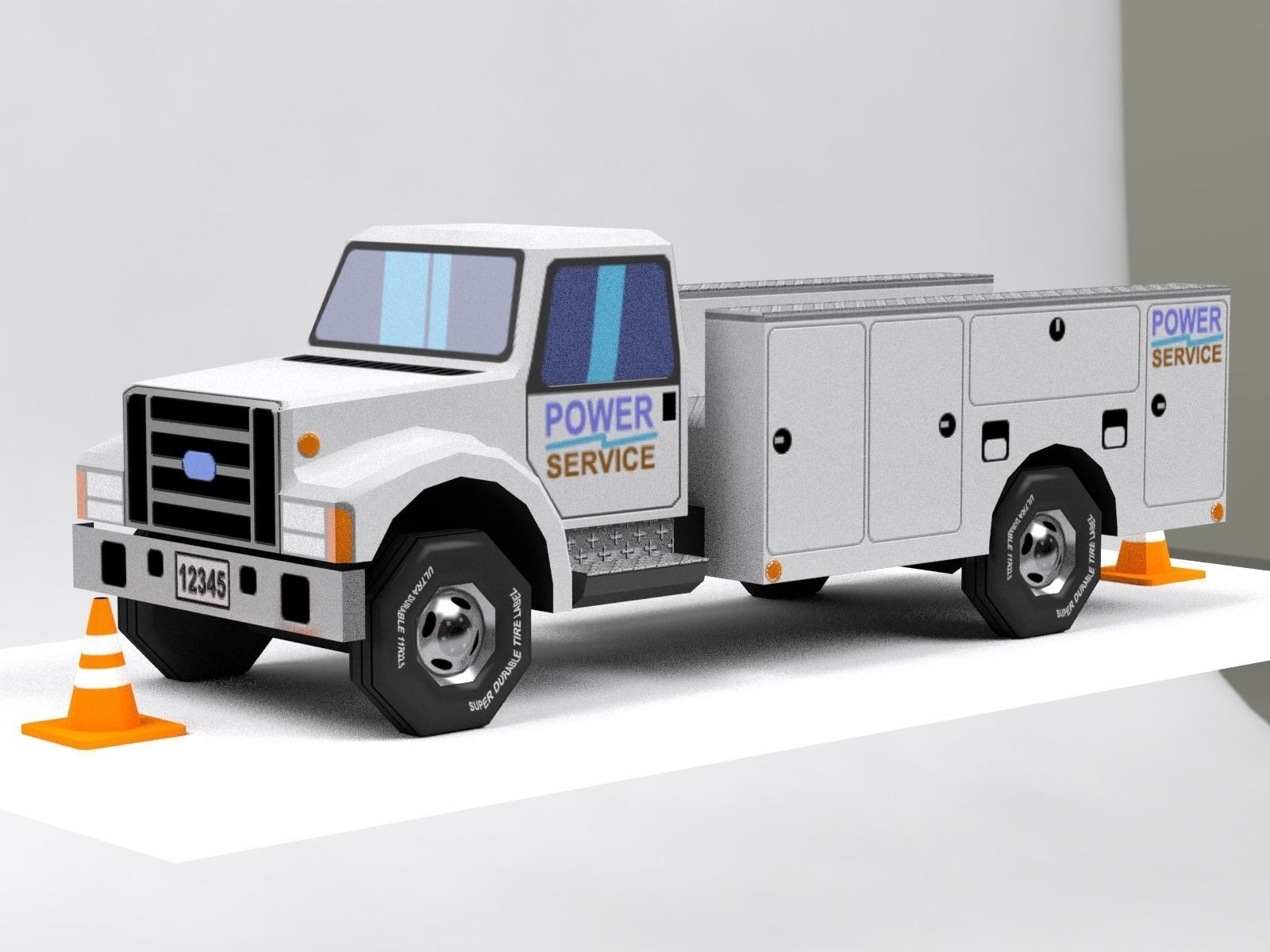 Low Poly VR Toonish Service Utility Truck Low-poly 3D model