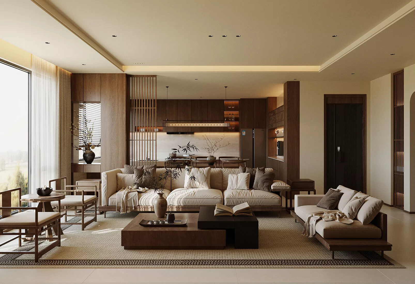 Chinese style living and dining room 3D model