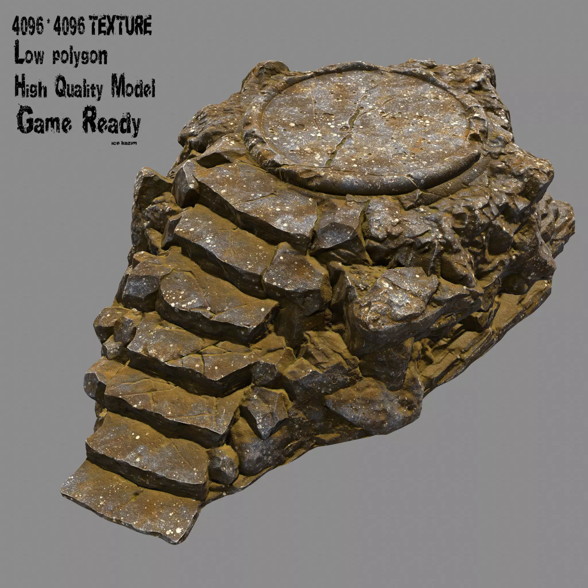 stairway 2 rock with stairs Low-poly 3D model_0