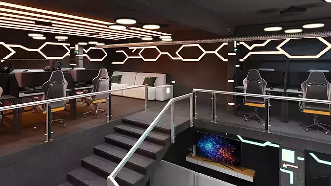 Esports Arena with Gaming Workstations Interior 3D model 2