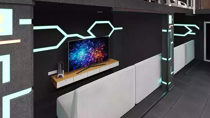 Esports Arena with Gaming Workstations Interior 3D model 7
