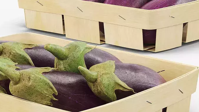 Whole Eggplants with Wooden Crate Purple 3D model 5