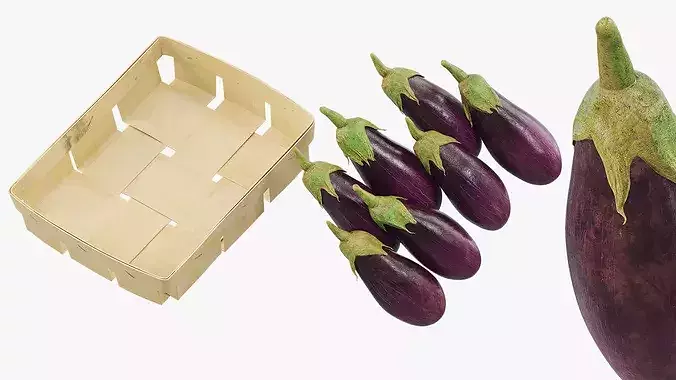 Whole Eggplants with Wooden Crate Purple 3D model 7