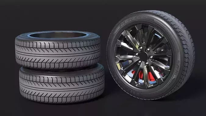 Alloy Wheel Rim with All Season Tire Silver 3D model 3