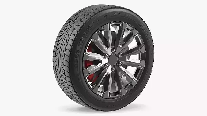 Alloy Wheel Rim with All Season Tire Silver 3D model