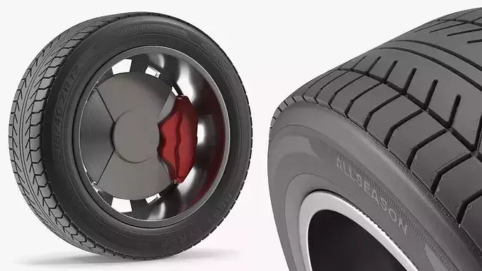 Alloy Wheel Rim with All Season Tire Silver 3D model 7