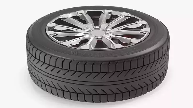 Alloy Wheel Rim with All Season Tire Silver 3D model 4