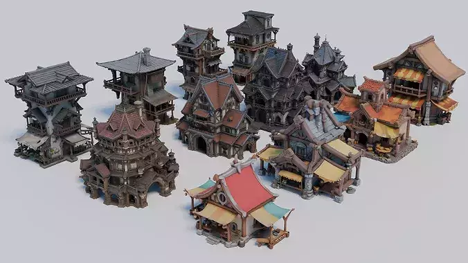 Stylized Fantasy Medieval Buildings Pack