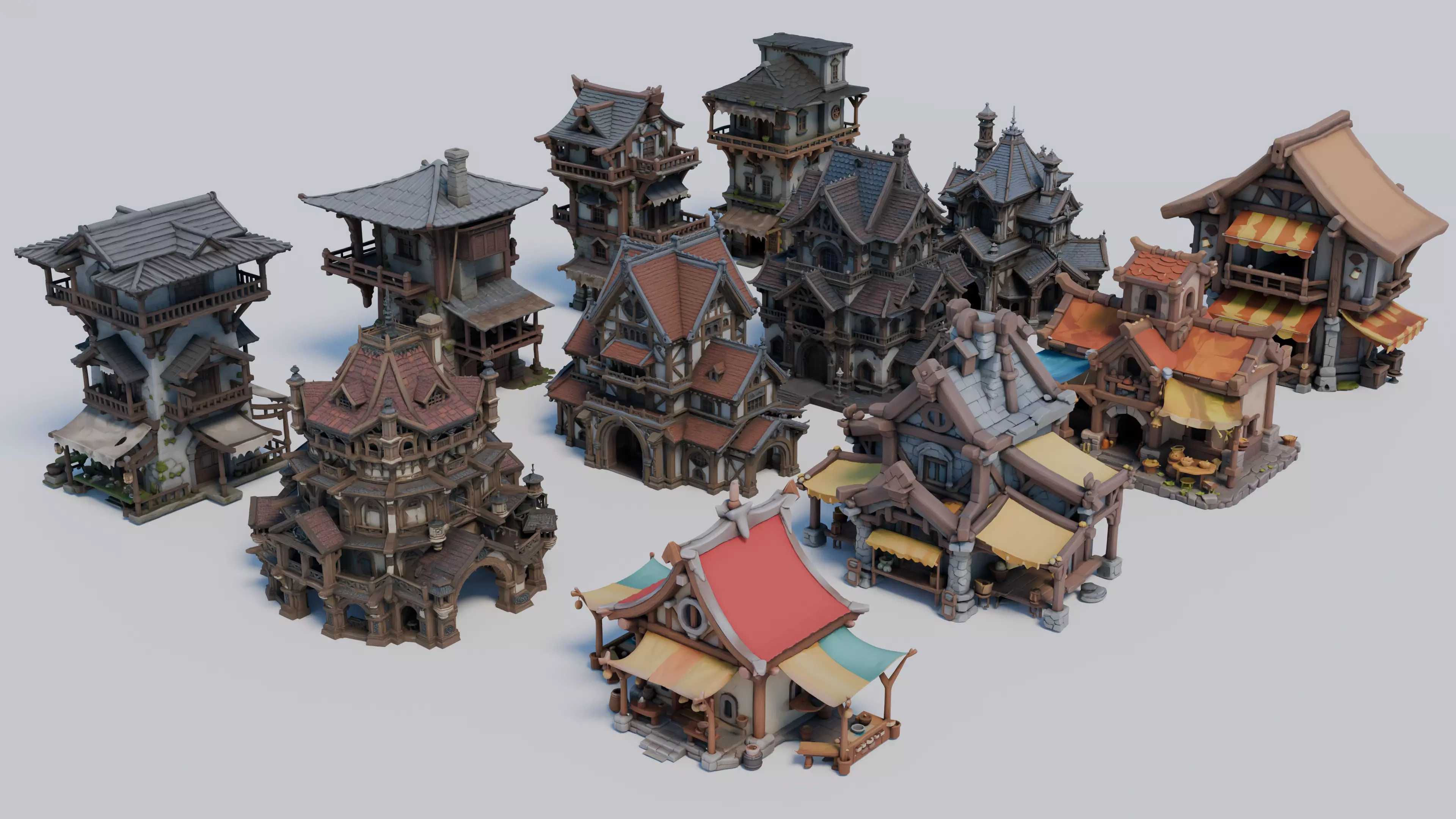 Stylized Fantasy Medieval Buildings Pack 3D model