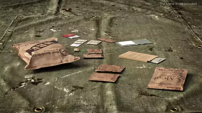 US Military MRE Ration Pack with Food 3D model 2