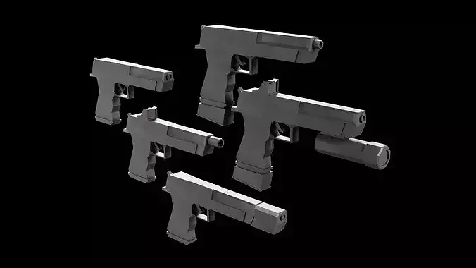 Stylized Low Poly Deagle -5 Variations Game Ready