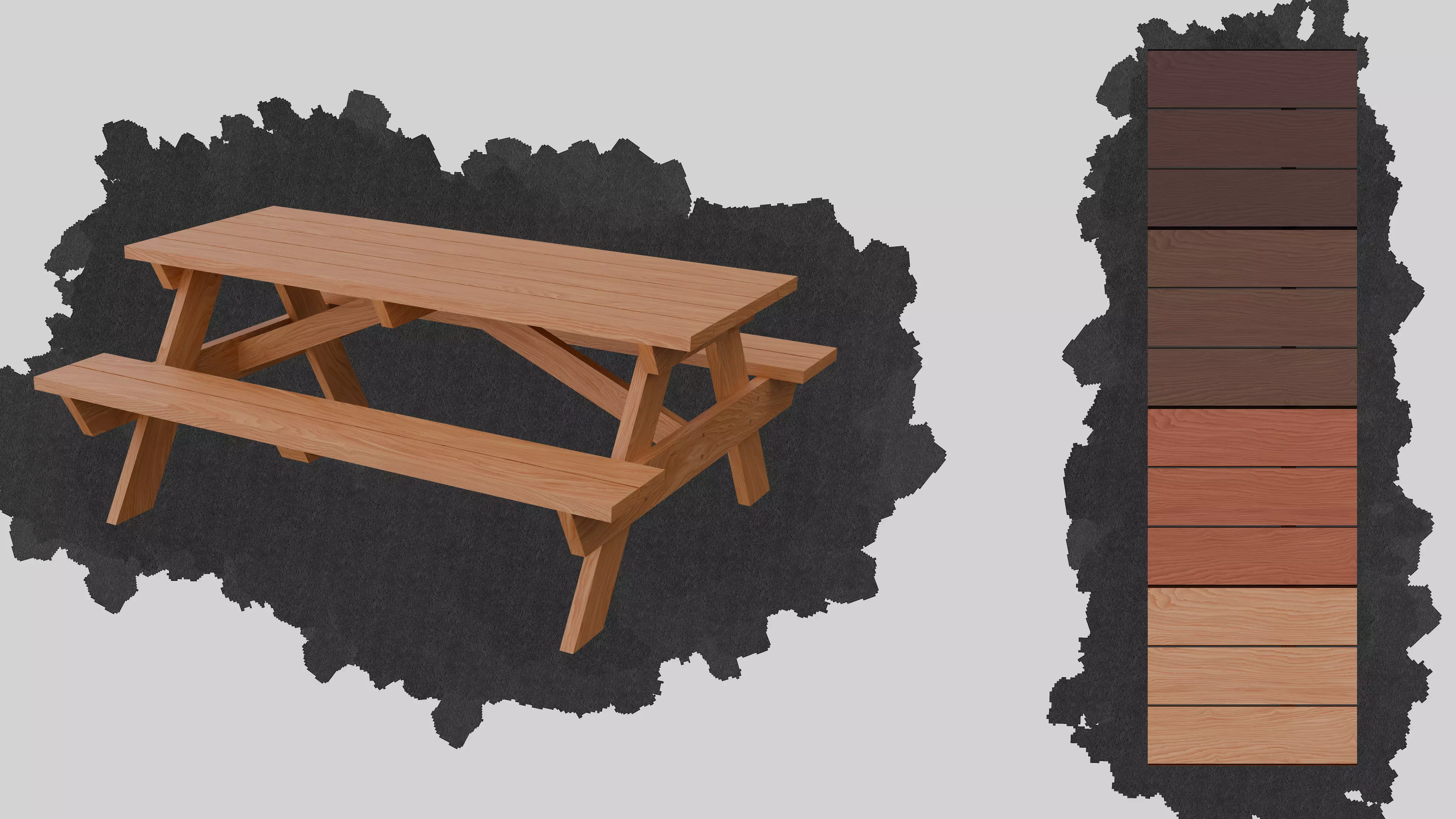 Game Ready Wooden Bench Picnic Table 2k-8k Textures and 4 Stains Low-poly 3D model