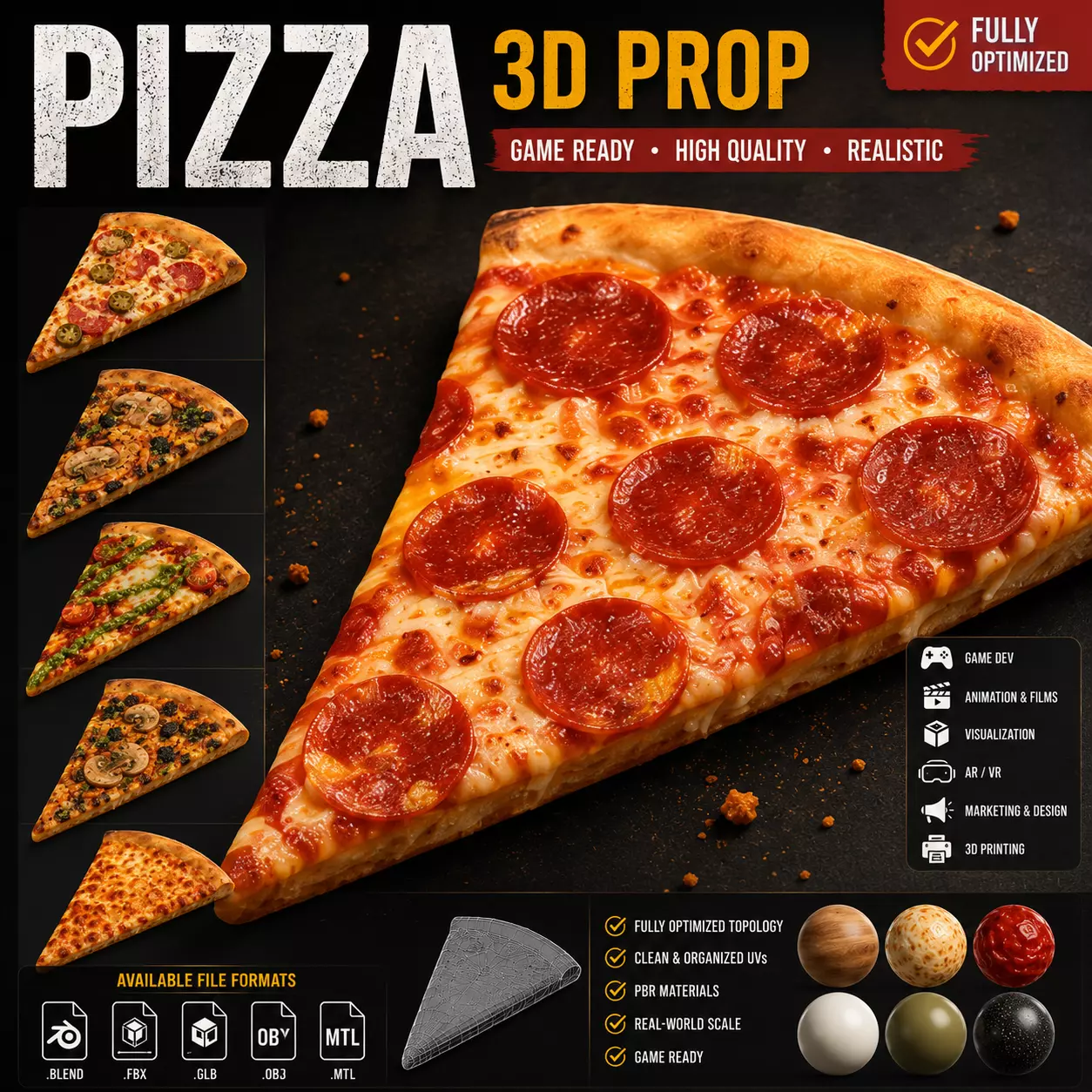 Realistic Pizza 3D Prop Game Ready Asset Optimize 3D print model