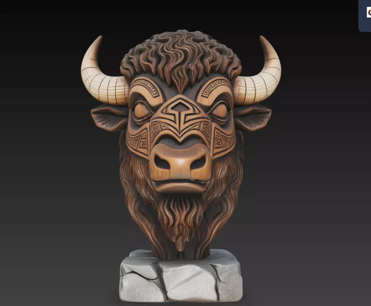 Stonehide Bison Guardian Bust STL Tribal Buffalo 3D Print Model 3D print model