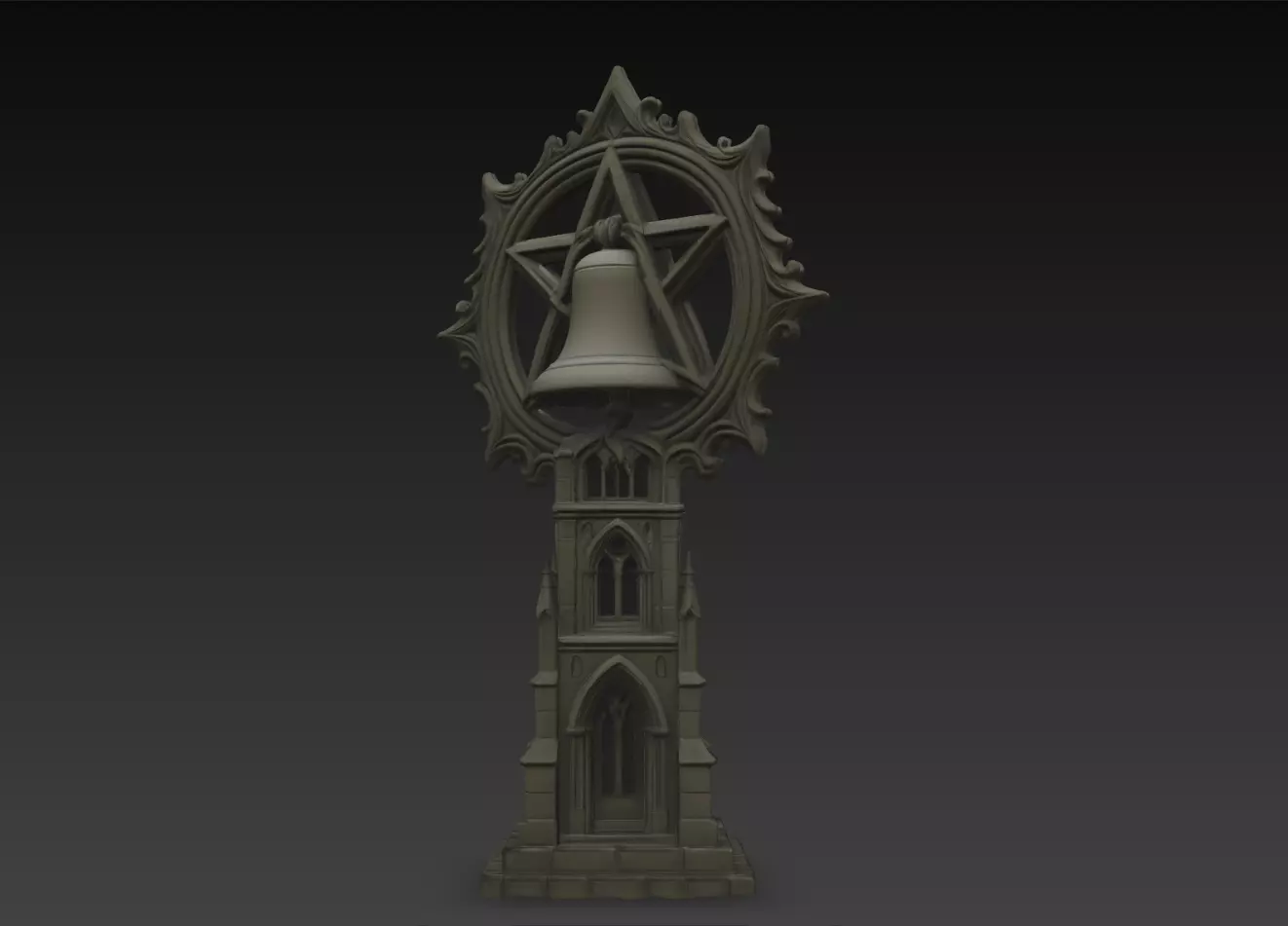 Gothic Bell Tower Pentagram Cathedral Statue STL Model 3D print model