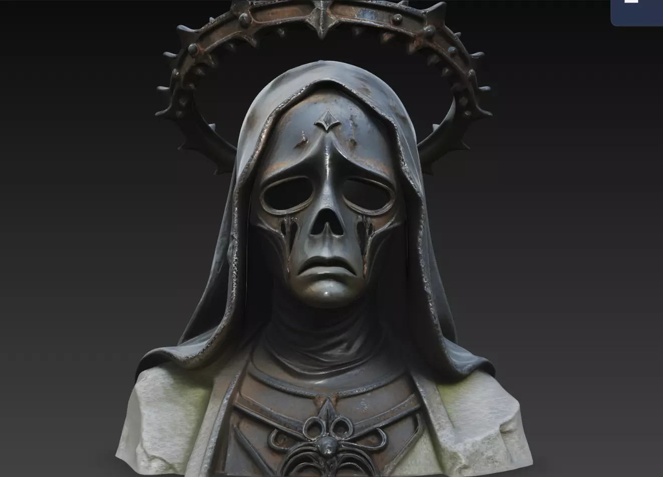 Thornhalo Reaper Nun Bust STL Gothic Skull Sculpture 3D print model