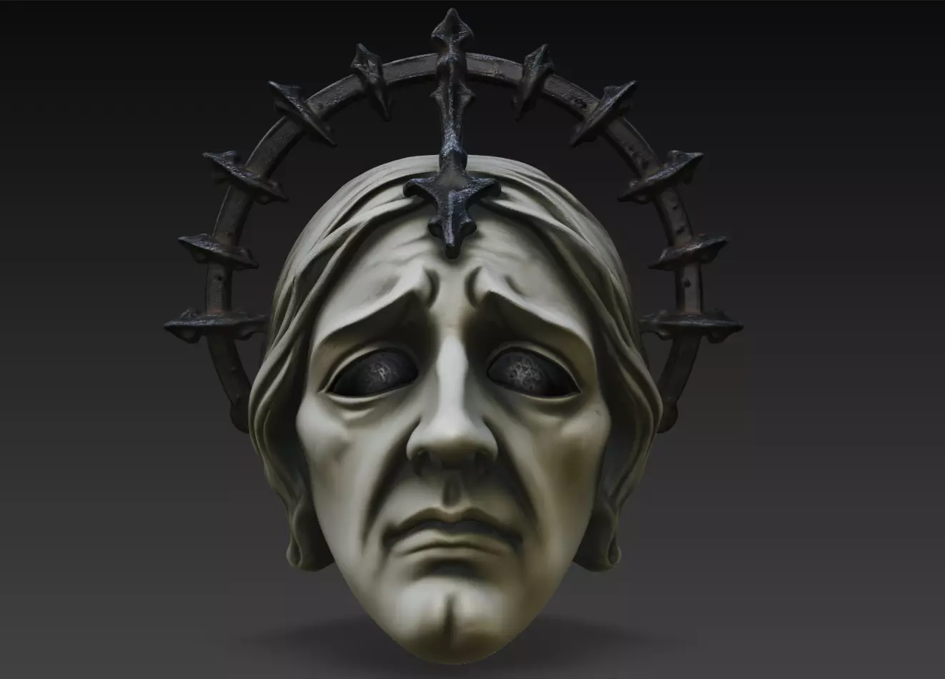 Sorrowful Thorn Halo Mask STL Gothic Wall Sculpture 3D print model