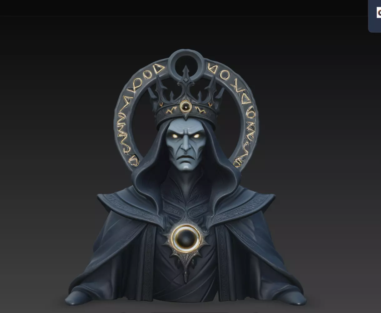 Arcane Crowned Dark Mage Pendant Wall Relief STL Print Model 3D print model