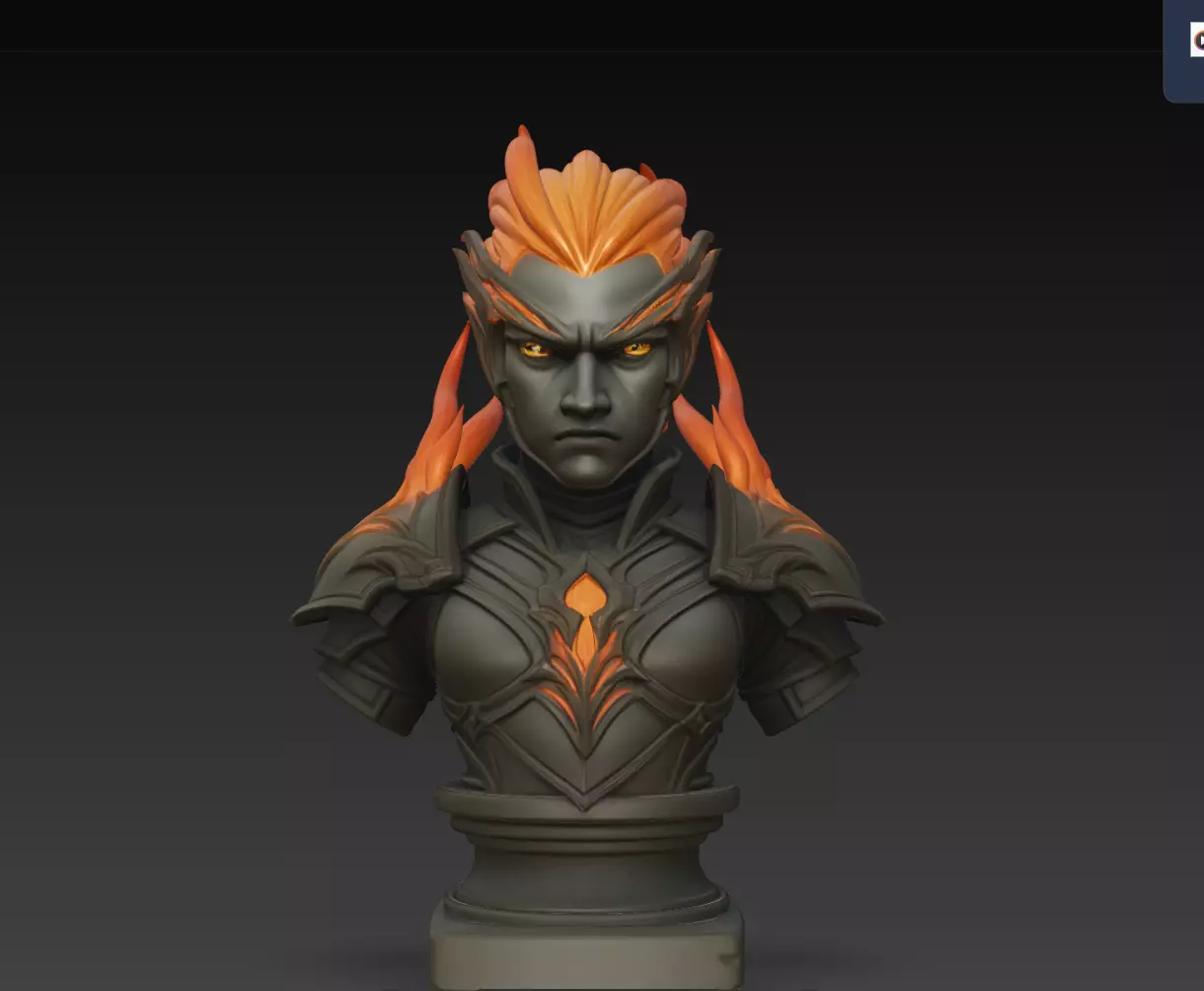 Ashen Flame Elf Warlord Armored Fantasy Bust STL Print Model 3D print model
