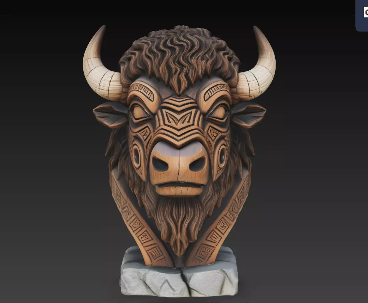 Ironmane Bison Warden Bust STL Tribal Buffalo Statue Print Model 3D print model