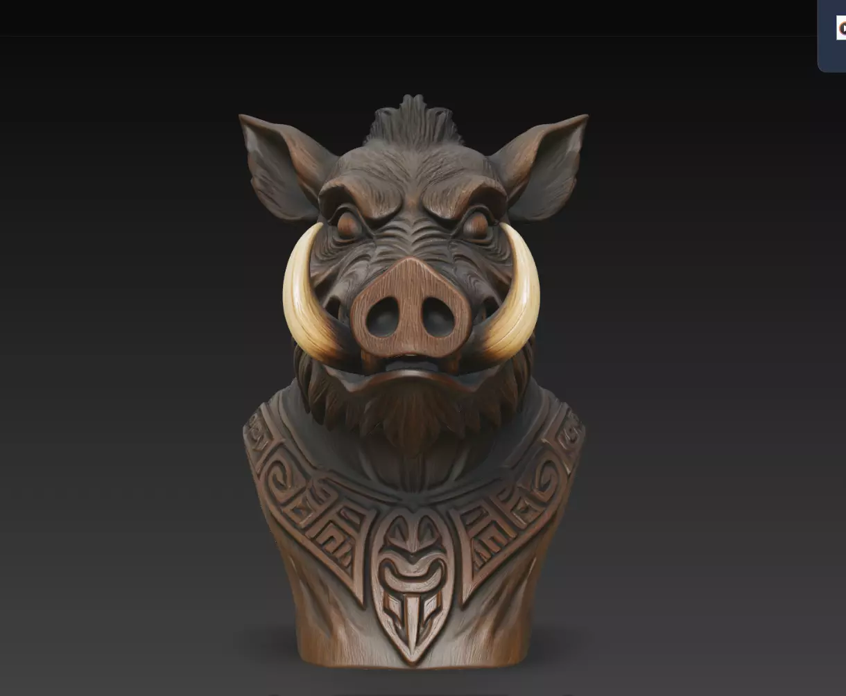 Tuskhorn Boar Guardian Bust STL Tribal Statue 3D Print Model 3D print model