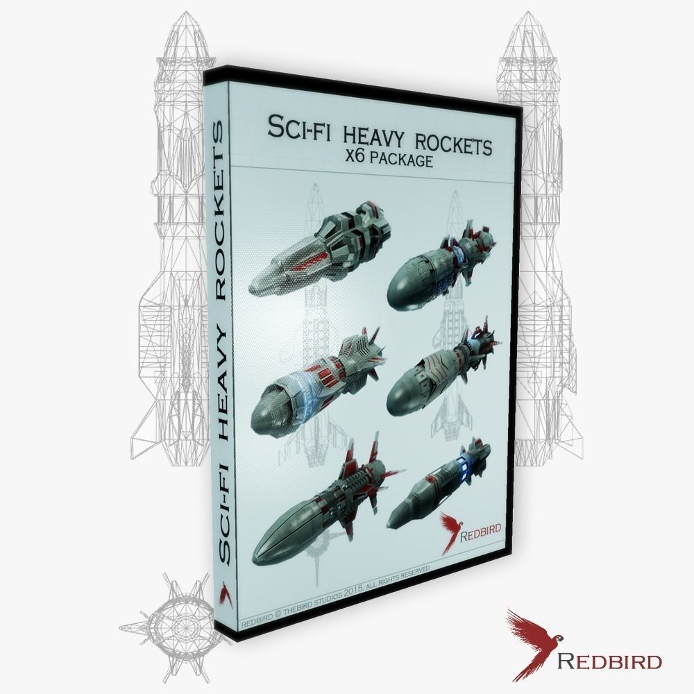 x6 Heavy rocket missiles package Low-poly 3D model_0