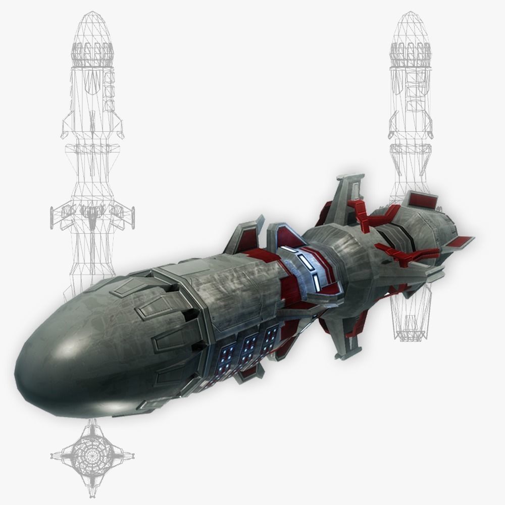 x6 Heavy rocket missiles package Low-poly 3D model_12