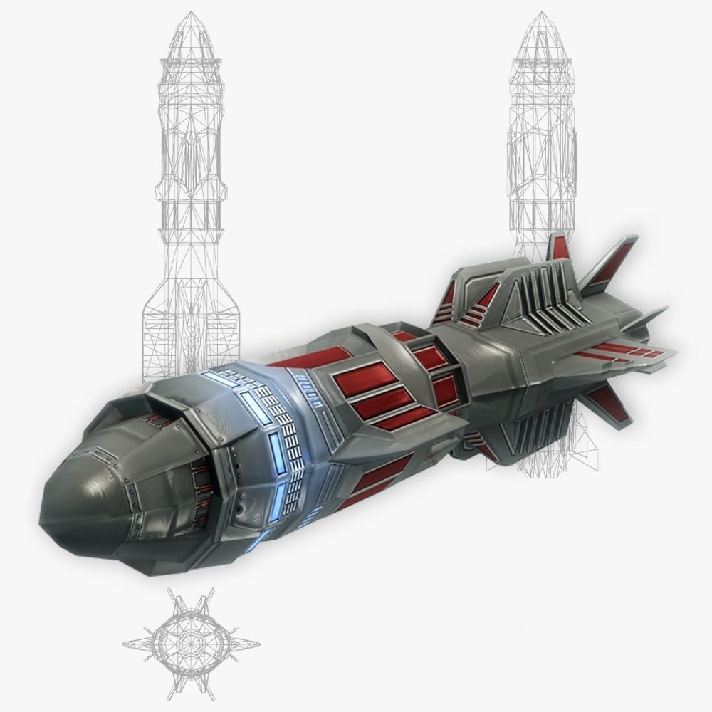 x6 Heavy rocket missiles package Low-poly 3D model_28
