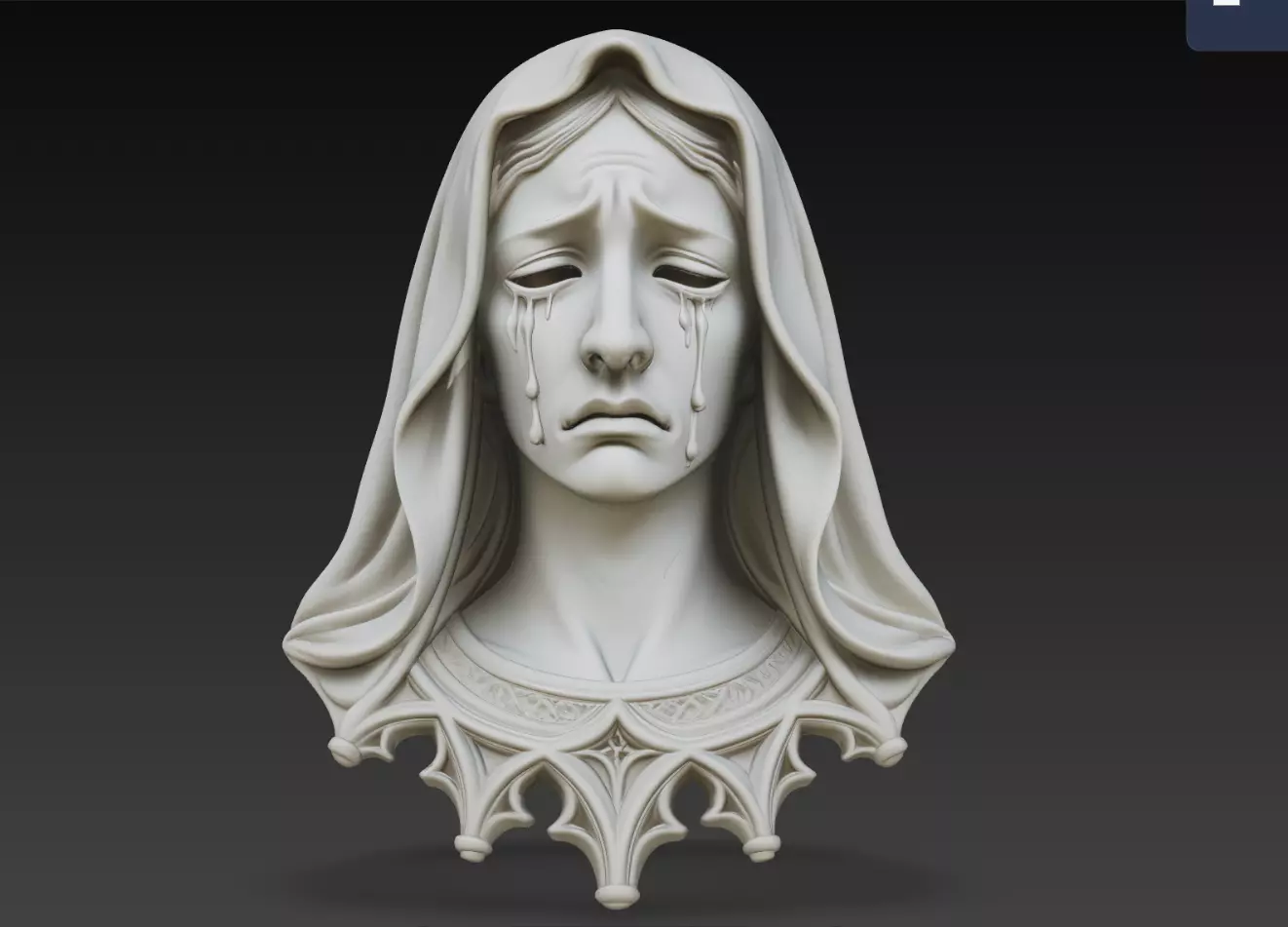 Tearful Dolorosa Madonna Gothic Bust Relief STL 3D Print Model 3D print model