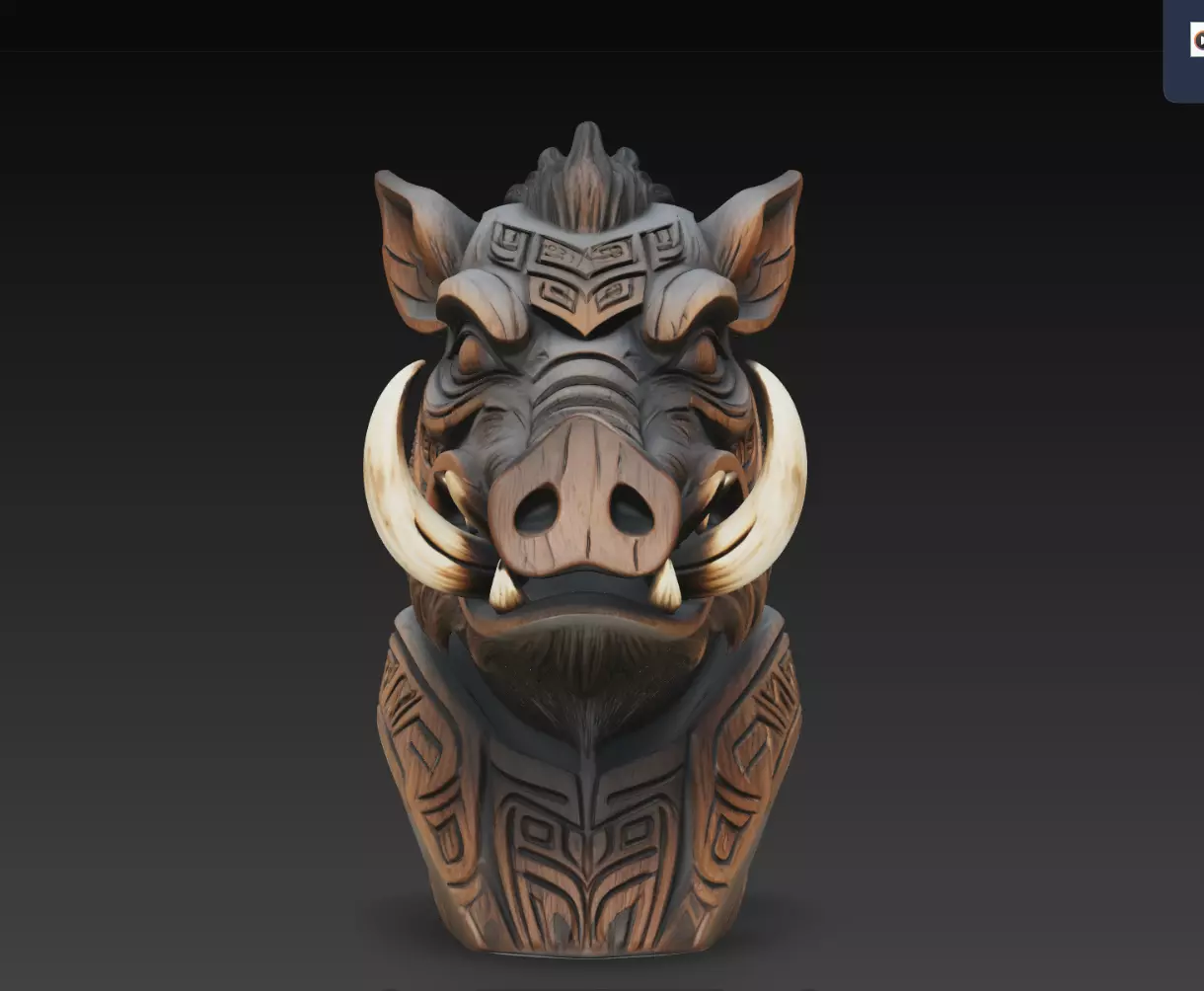 Darksnout Boar Warden Bust STL Tribal Totem Statue Print Model 3D print model