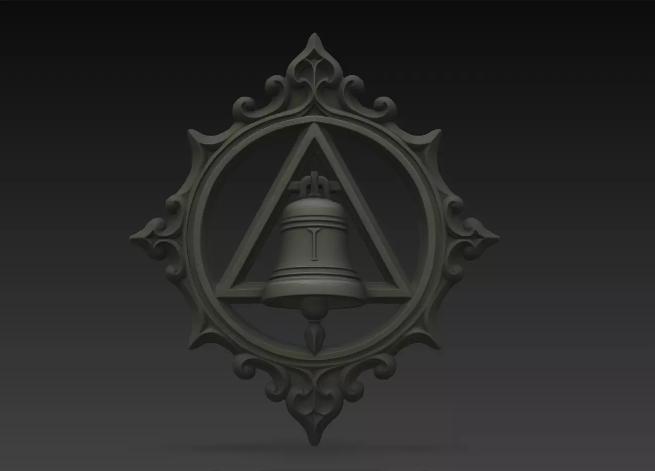 Gothic Bell Emblem Cathedral Wall Ornament STL Model 3D print model
