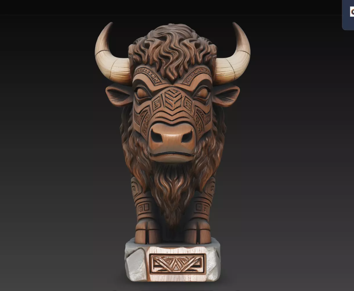 Copperhorn Bison Totem Bust STL Tribal Animal Statue Print Model 3D print model
