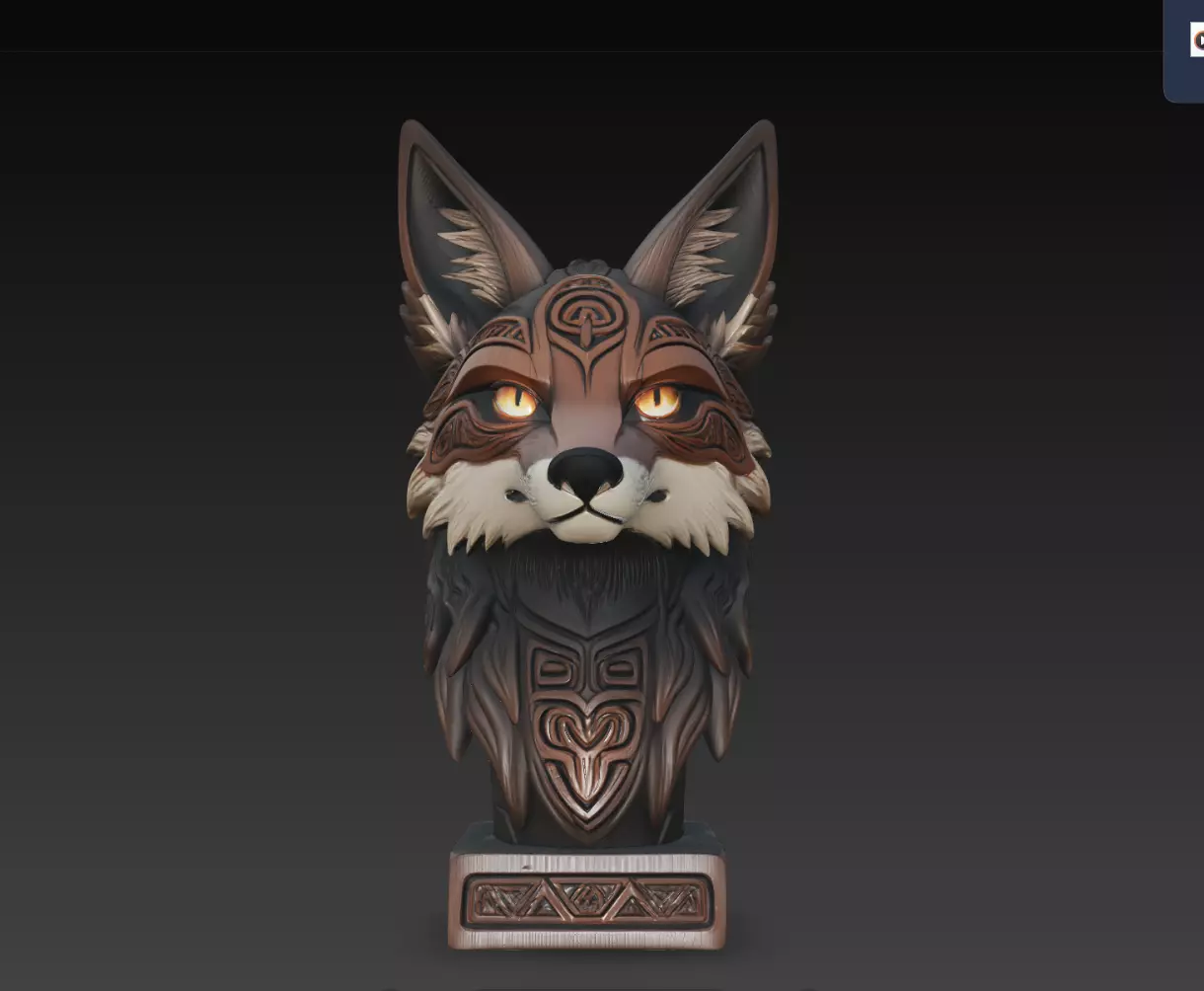 Runegaze Fox Totem Bust STL Tribal Woodland Statue Print Model 3D print model