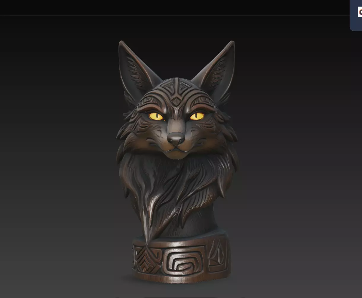 Nightfur Fox Oracle Bust STL Tribal Totem Statue Print Model 3D print model