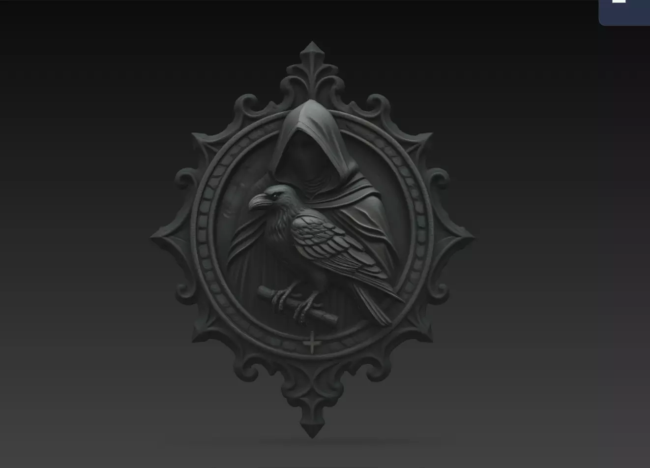 Shadow Raven Monk Gothic Circular Wall Relief STL Print Model 3D print model