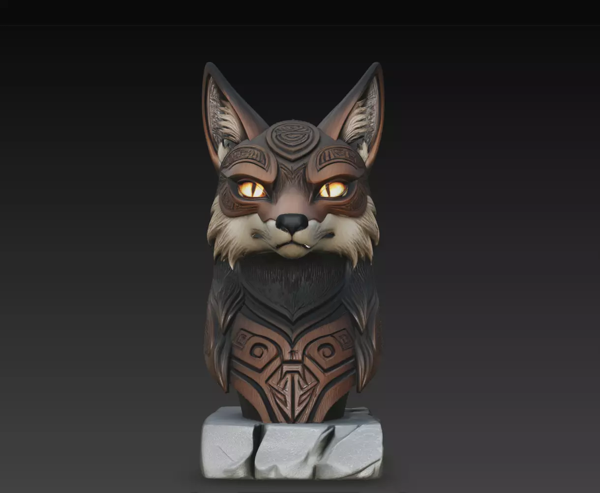 Gildedeye Fox Warden Bust STL Tribal Animal Statue Print Model 3D print model