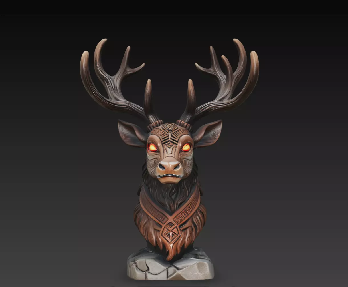 Runehorn Elk Guardian Bust STL Tribal Deer Statue Print Model 3D print model